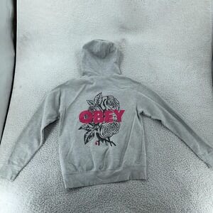 Obey Hoodie Womens Small Gray Rose Floral Pullover Sweatshirt Streetwear Skate